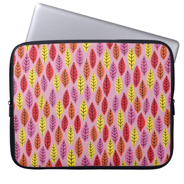 Colorful Leaf Leaves Pink Pattern Laptop Sleeve (Front)