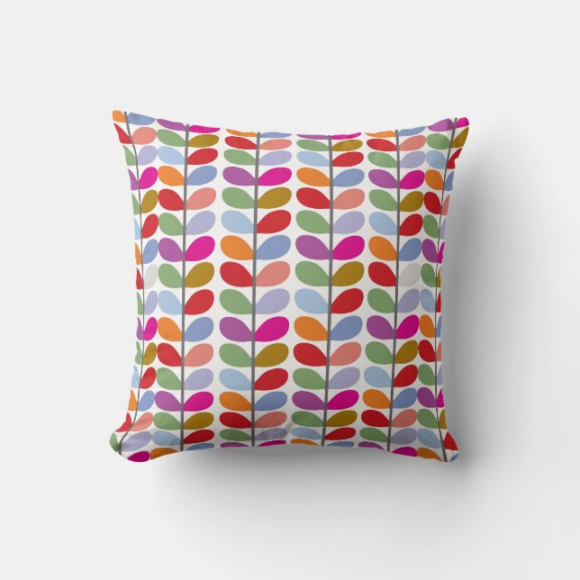 Colorful Leaf Pattern Boho Throw Pillow (Front)