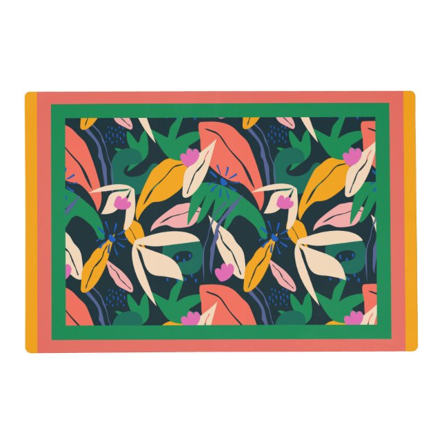 Colorful leaf pattern framed placemat (Front)