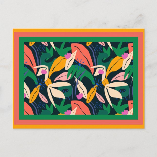 Colorful leaf pattern framed postcard (Front)