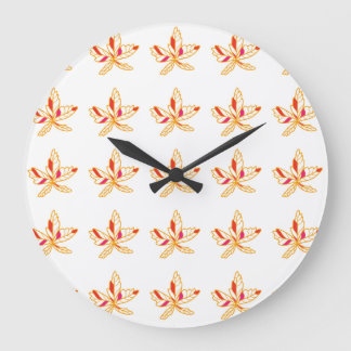 Colorful Leaf Pattern on White Background Large Clock