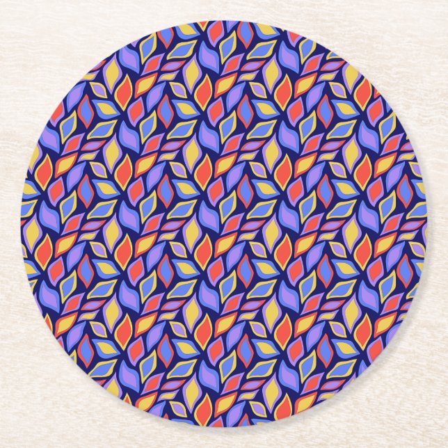Colorful Leaf Pattern Paper Coasters (Front)