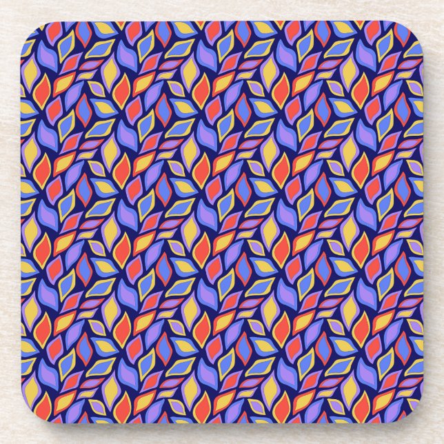 Colorful Leaf Pattern Plastic Coaster (Front)