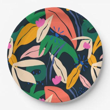 Colorful Leaf Pattern  Vibrant Paper Plates by Virginia5050 at Zazzle
