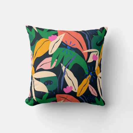 Colorful Leaf Pattern, Vibrant Throw Pillow