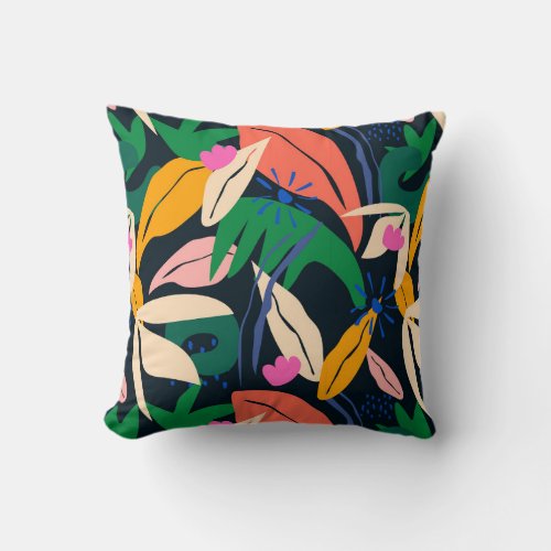 Colorful leaf pattern vibrant throw pillow