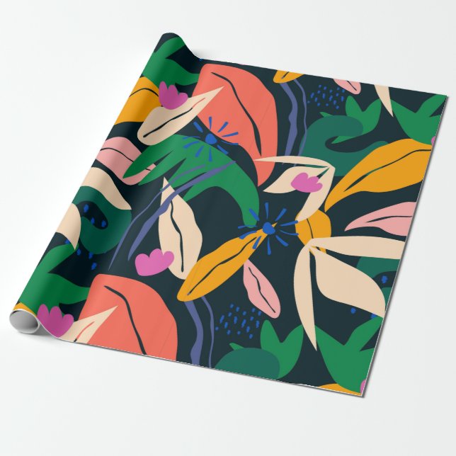 Colorful leaf pattern, vibrant wrapping paper (Unrolled)