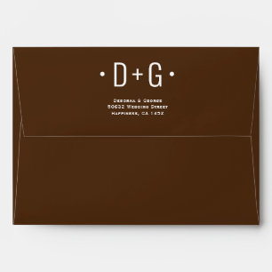 Colorful leaf print and initials brown wedding envelope