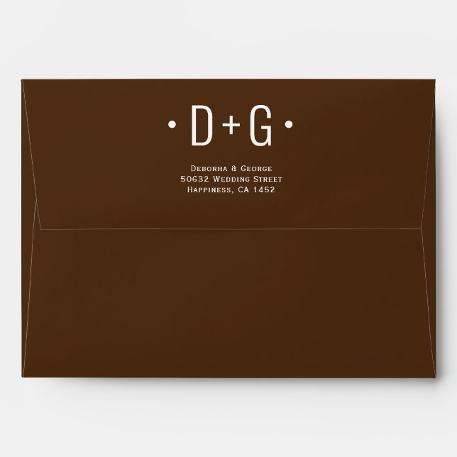 Colorful leaf print and initials brown wedding envelope (Back (Top Flap))