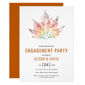 Colorful leaf print burnt orange engagment party invitation