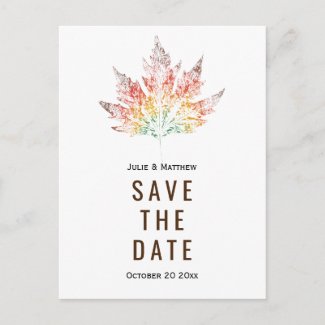 Colorful leaf print fall wedding Save the Date Announcement Postcard