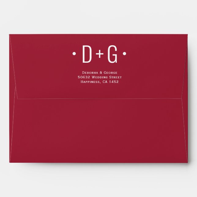 Colorful leaf print, initials burgundy red wedding envelope (Back (Top Flap))