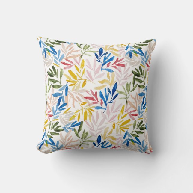 Colorful leaf repeating pattern throw pillow (Front)