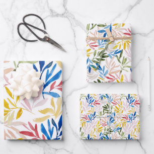 Colorful leaf repeating pattern wrapping paper sheets