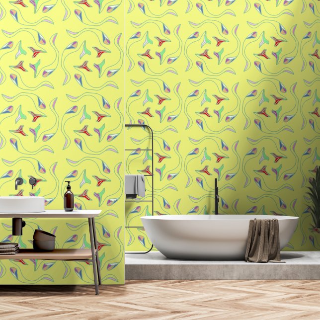 Colorful Leaf Tendril Wallpaper (Bathroom)