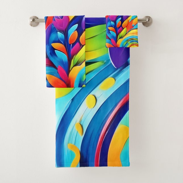 Colorful Leafe Shapes and Abstract Patterns Bath Towel Set (Insitu)
