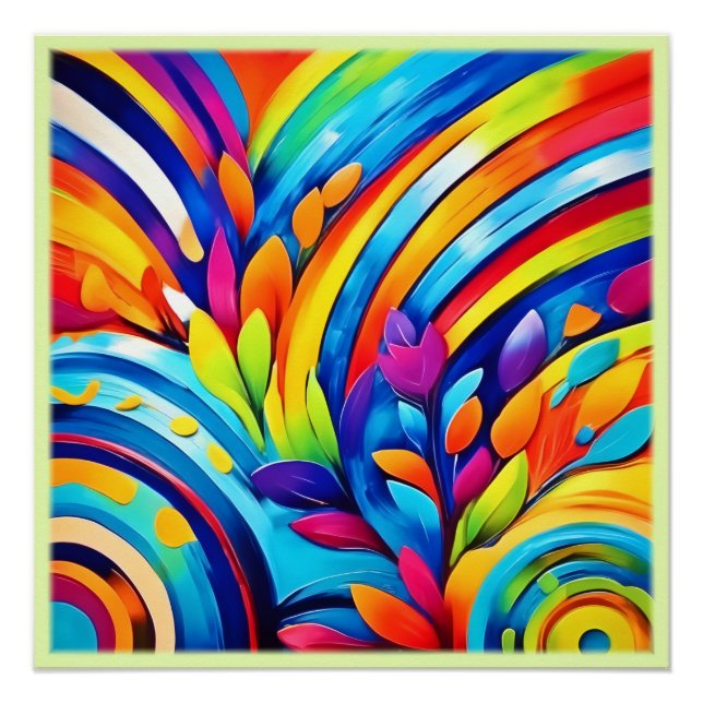 Colorful Leafe Shapes and Abstract Patterns Poster (Front)