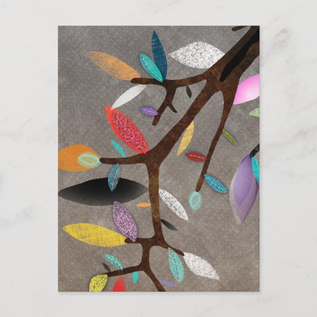 Colorful Leafs Branch Floral Postcard (Front)