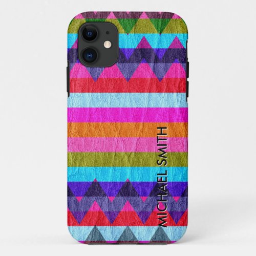 Colorful Leather Chevron Stripes iPhone 11 Case