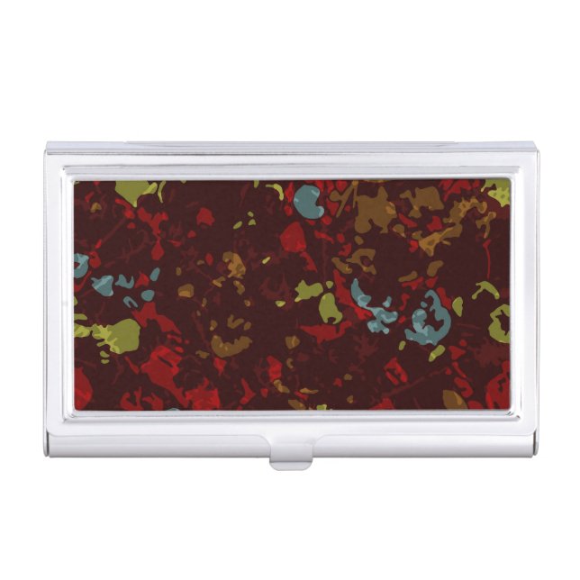 Colorful leaves and flowers against camouflage business card holder (Front)