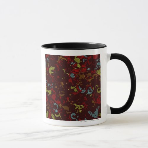 Colorful leaves and flowers against camouflage mug