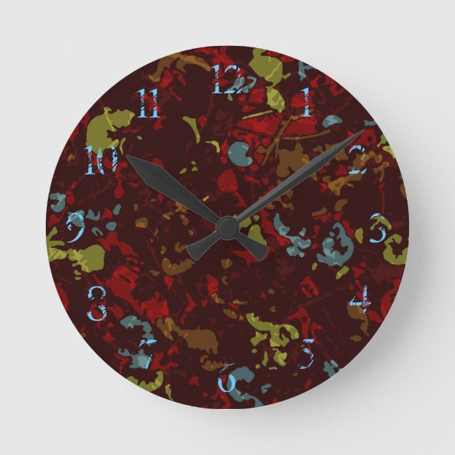 Colorful leaves and flowers against camouflage round clock (Front)
