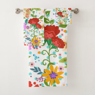Colorful Leaves And Flowers Bath Towel Set