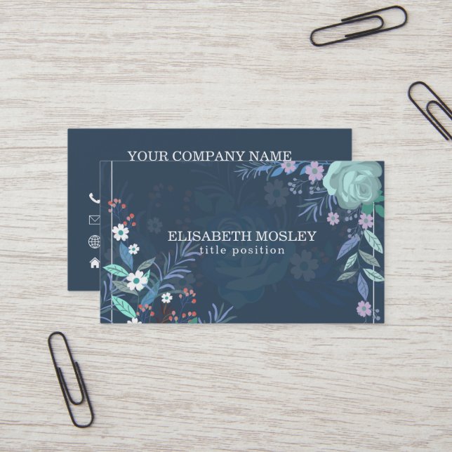 Colorful Leaves and Flowers Business Card (Front/Back In Situ)