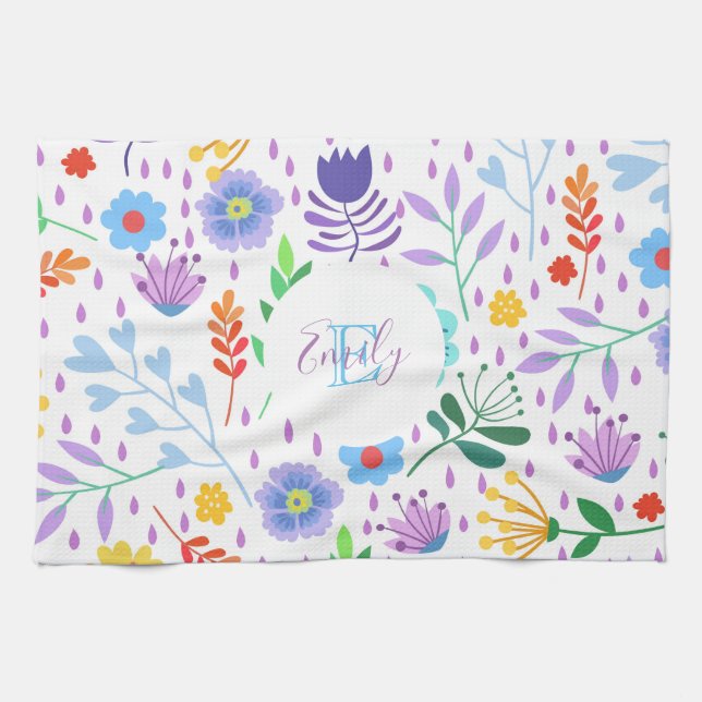 Colorful Leaves And Flowers Kitchen Towel (Horizontal)