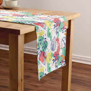 Colorful leaves and organic shapes pattern short table runner