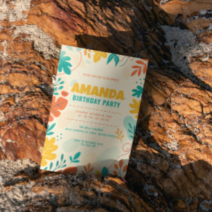 Colorful Leaves Birthday Party Invitation