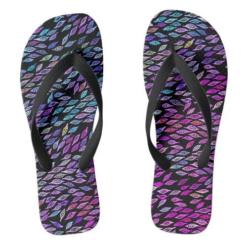 Colorful Leaves Feathers Watercolor Pattern Flip Flops