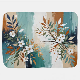 Colorful Leaves Floral Abstract Teal Blue Rust Tan Baby Blanket
