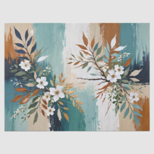 Colorful Leaves Floral Abstract Teal Blue Rust Tan Tissue Paper