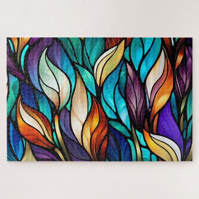 Colorful leaves in Stained Glass Look Jigsaw Puzzle (Horizontal)