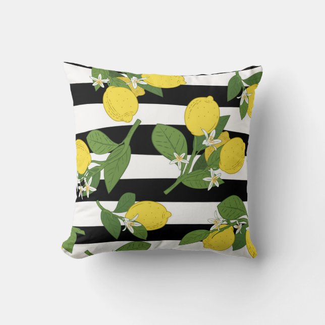 Colorful Leaves & Lemons Throw Pillow (Front)