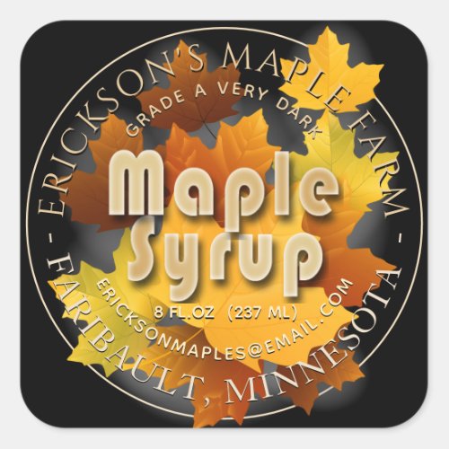 Colorful Leaves Maple Syrup Custom Square Label