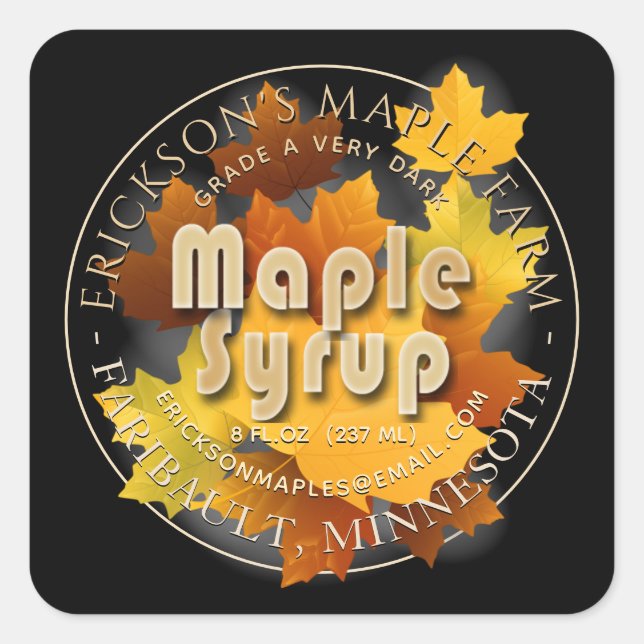 Colorful Leaves Maple Syrup Custom Square Label (Front)
