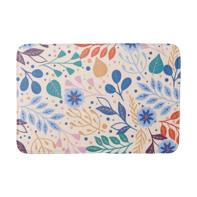 Colorful Leaves Modern Foliage Pattern Bath Mat (Front)