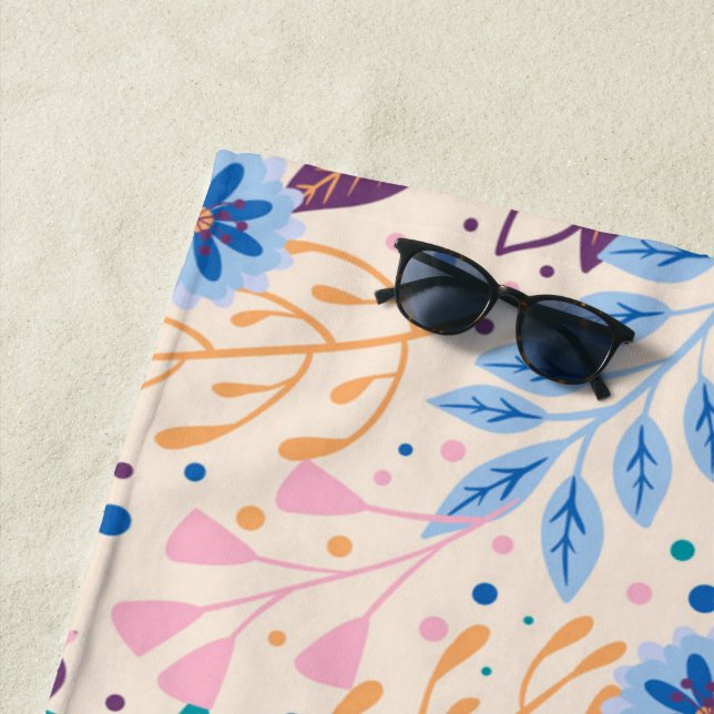 Colorful Leaves Modern Foliage Pattern Beach Towel (In Situ)