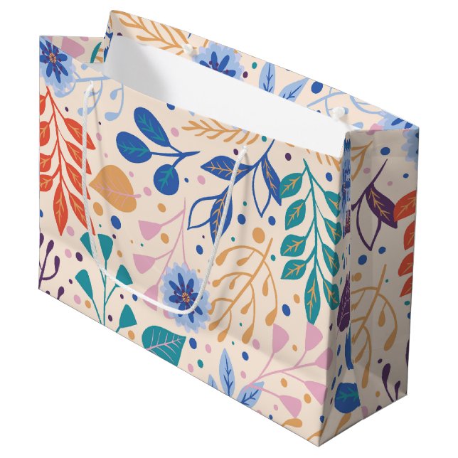 Colorful Leaves Modern Foliage Pattern Large Gift Bag (Front Angled)