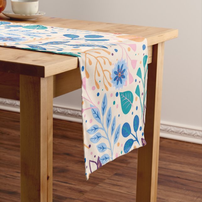 Colorful Leaves Modern Foliage Pattern Short Table Runner (In Situ)