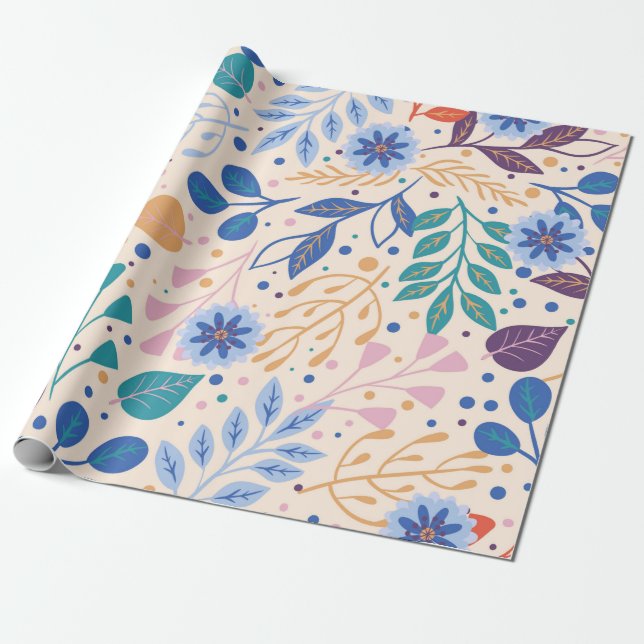 Colorful Leaves Modern Foliage Pattern Wrapping Paper (Unrolled)