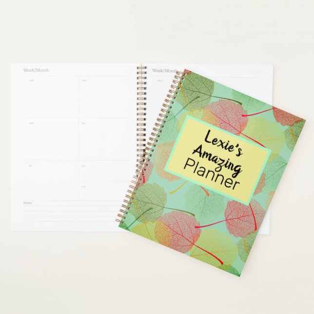 Colorful leaves on Green Personalized Spiral Plann Planner (Display)