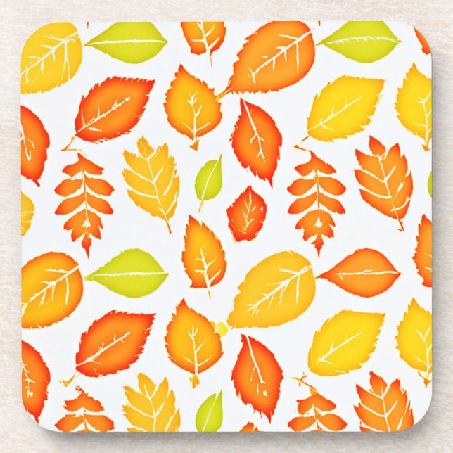 Colorful Leaves Pattern Beverage Coaster (Front)