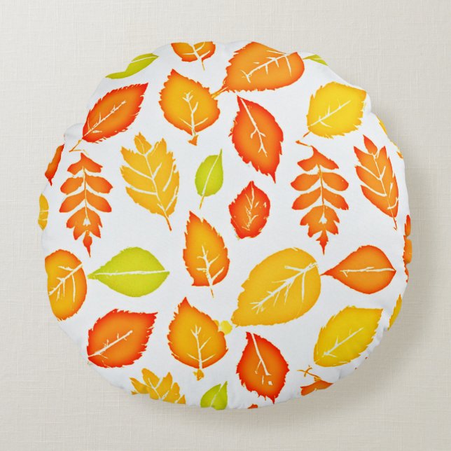 Colorful Leaves Pattern Round Pillow (Front)