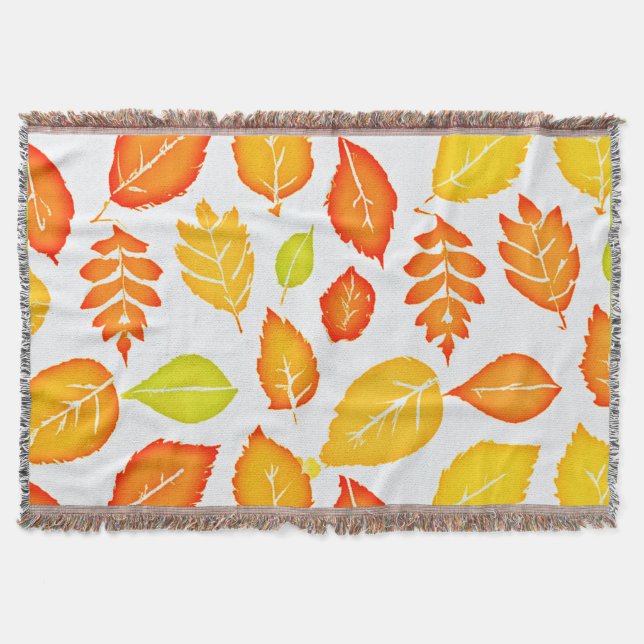 Colorful Leaves Pattern Throw Blanket (Front)