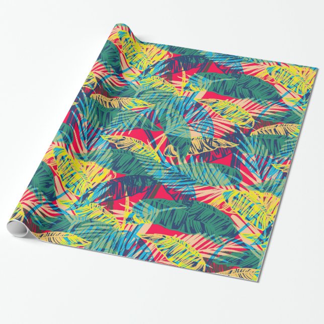 Colorful Leaves Pattern Wrapping Paper (Unrolled)