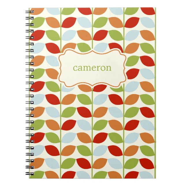 Colorful Leaves Personalized Notebook - Blue (Front)