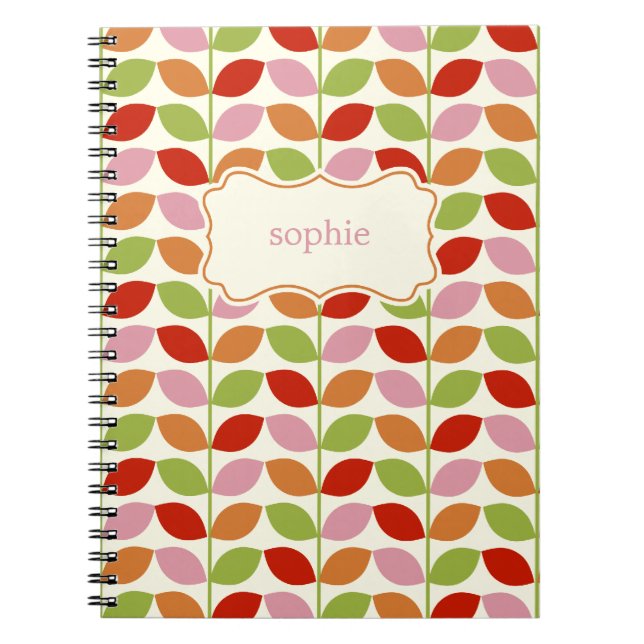 Colorful Leaves Personalized Notebook - Pink (Front)